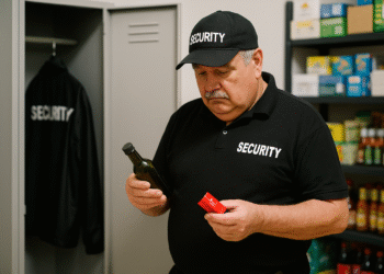 Agent de pază prins băut și furând din magazinul pe care trebuia să-l păzească. S-a cinstit cu țigări și băutură „moca” în timpul programului