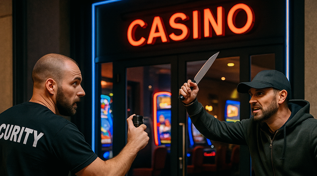 Amendă penală de 4.000 de lei pentru un bărbat care a fluturat un cuțit în fața agentului de pază al unui cazinou din Suceava, supărat că fratele său are interdicție la păcănele