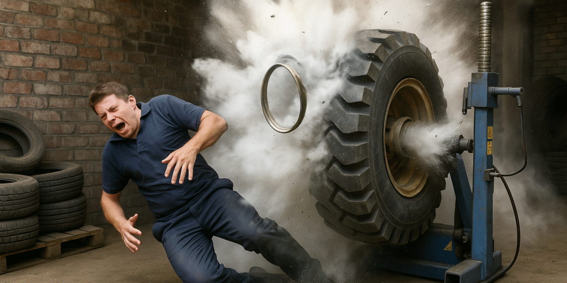 Un bărbat a fost rănit grav la picior și în zona inghinală, după explozia unei anvelope