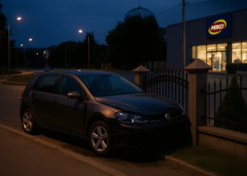Rupt de beat și zăpăcit de giratoriu, un șofer s-a trântit cu mașina într-un gard din Siret