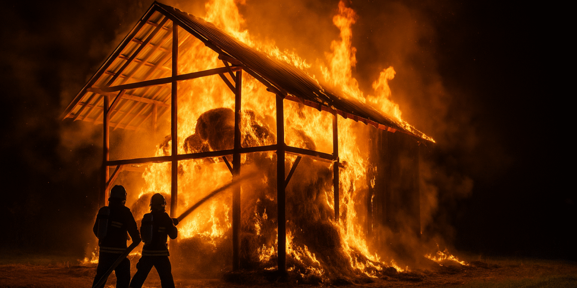 Trăsnet devastator la Panaci. Fânărie cuprinsă de flăcări, prejudiciu de 4.000 de lei