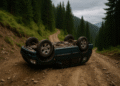 Accident pe un drum forestier din comuna Crucea. Doi bărbați s-au răsturnat cu mașina în timp ce căutau ciuperci