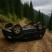 Accident pe un drum forestier din comuna Crucea. Doi bărbați s-au răsturnat cu mașina în timp ce căutau ciuperci