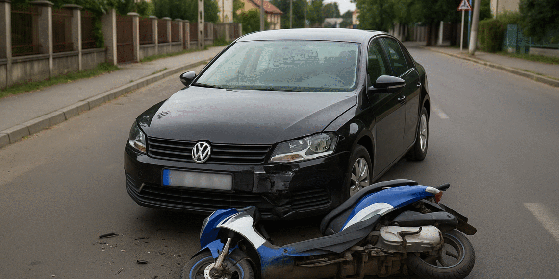 Doi minori au ajuns la spital după ce au intrat cu scuterul într-o mașină, la Vicovu de Sus