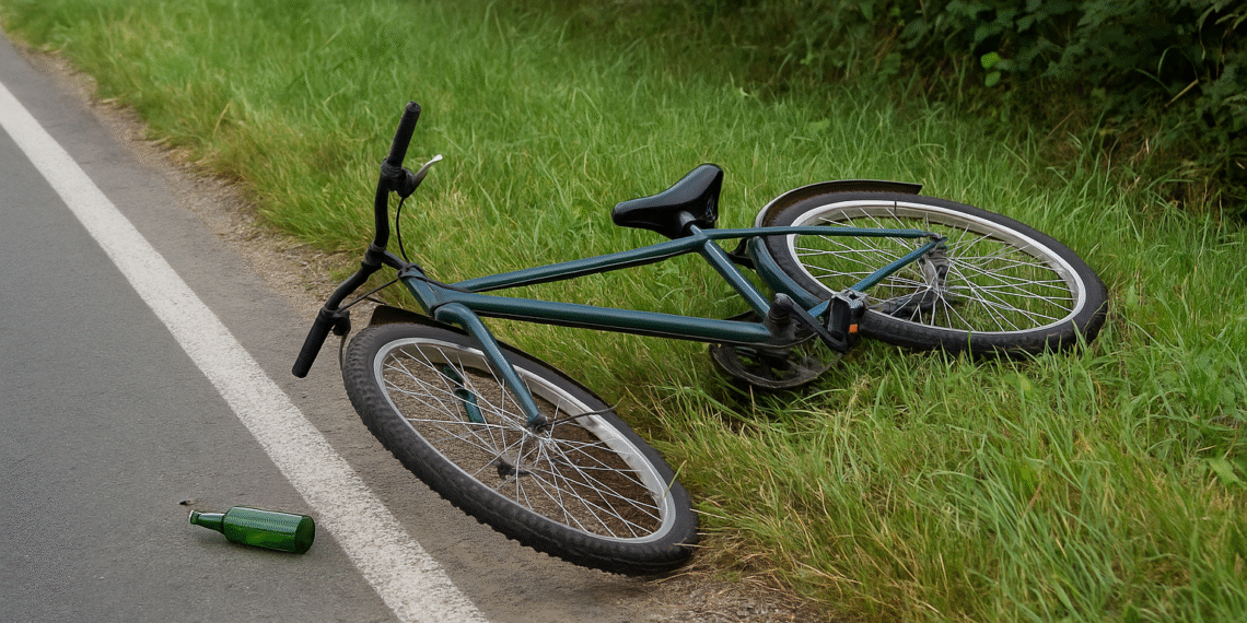Un biciclist băut s-a trezit în șanț după ce a rămas fără frâne