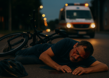 A căzut cu bicicleta după ce a pedalat cu 1,27 mg/l alcool pur în aerul expirat. A fost dus cu ambulanța la spital