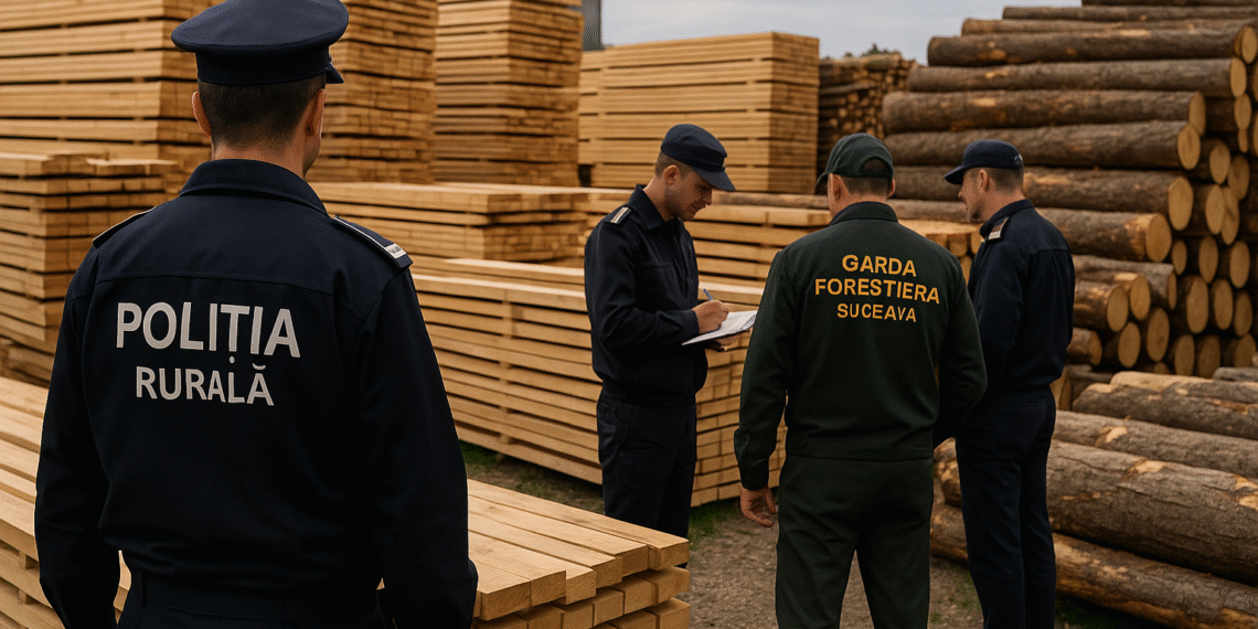 Poliția și Garda Forestieră au luat la puricat un depozit de lemne din Poiana Stampei. Amenzi de 6.400 de lei și confiscarea a peste 10 mc de material lemnos