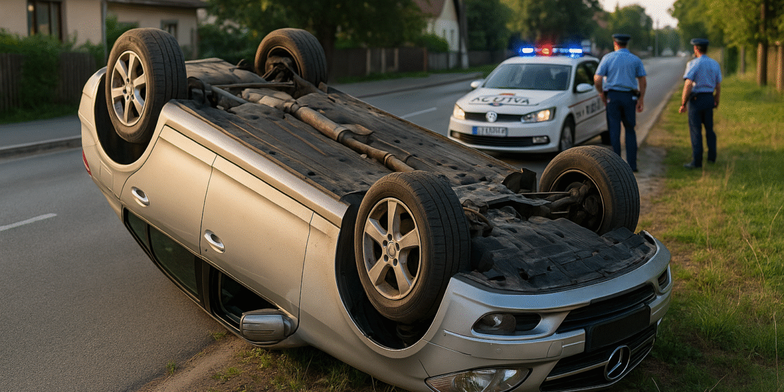 O curbă la dreapta i-a pus probleme unui siretean beat. S-a răsturnat cu Mercedes-ul în afara drumului