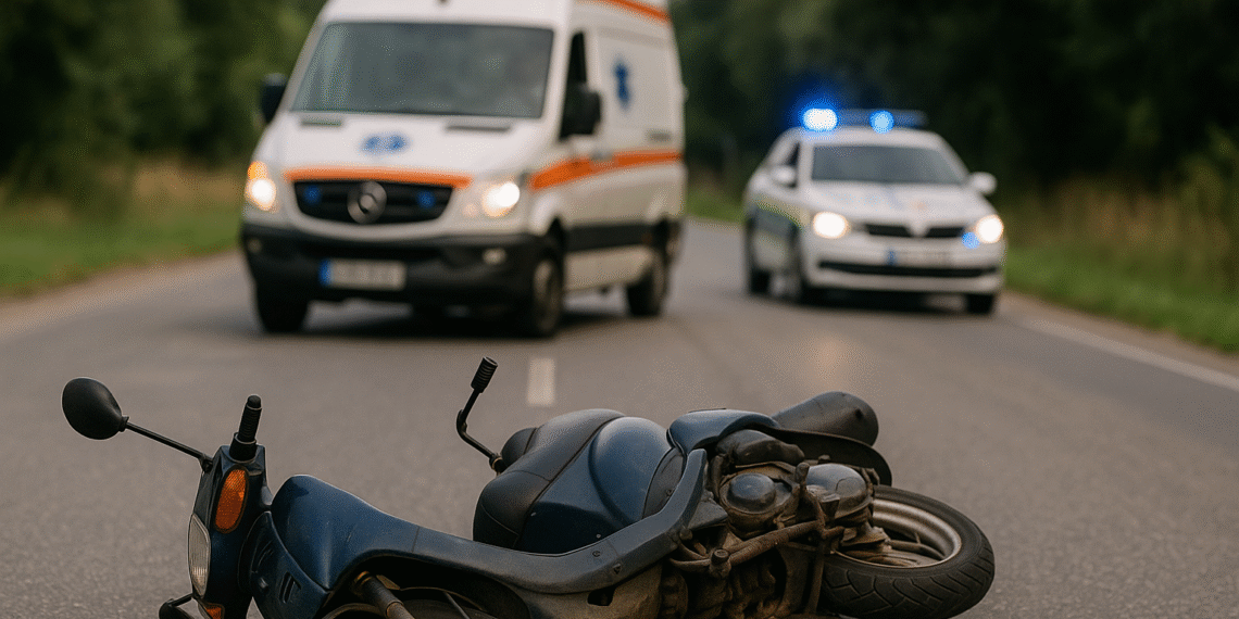 Un mopedist băut, fără permis, a ajuns la spital după ce a ”mușcat” din drum. Vehiculul era neînmatriculat