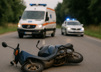 Un mopedist băut, fără permis, a ajuns la spital după ce a ”mușcat” din drum. Vehiculul era neînmatriculat