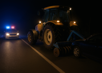 Rupt de beat și fără permis, un bărbat a avariat un autoturism parcat cu discul agricol al unui tractor neînmatriculat