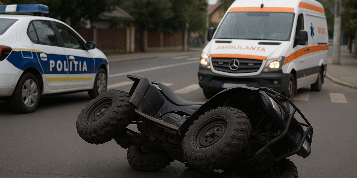 Fără permis, dar cu ”mustul în freză”, un bărbat a ajuns la spital după ce s-a răsturnat cu un ATV. Și-a pierdut cunoștința după ce capul său și asfaltul ”au făcut cunoștință”