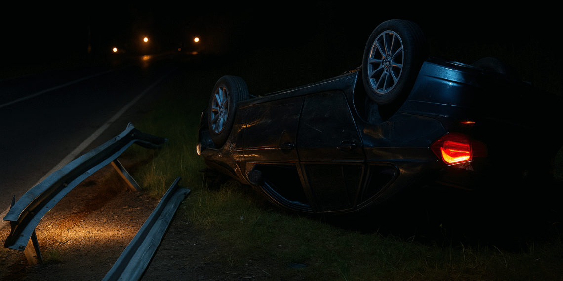 Un tânăr de 31 de ani a distrus un parapet și s-a răsturnat cu BMW-ul. Avea 1,17 mg/l alcool pur în aerul expirat