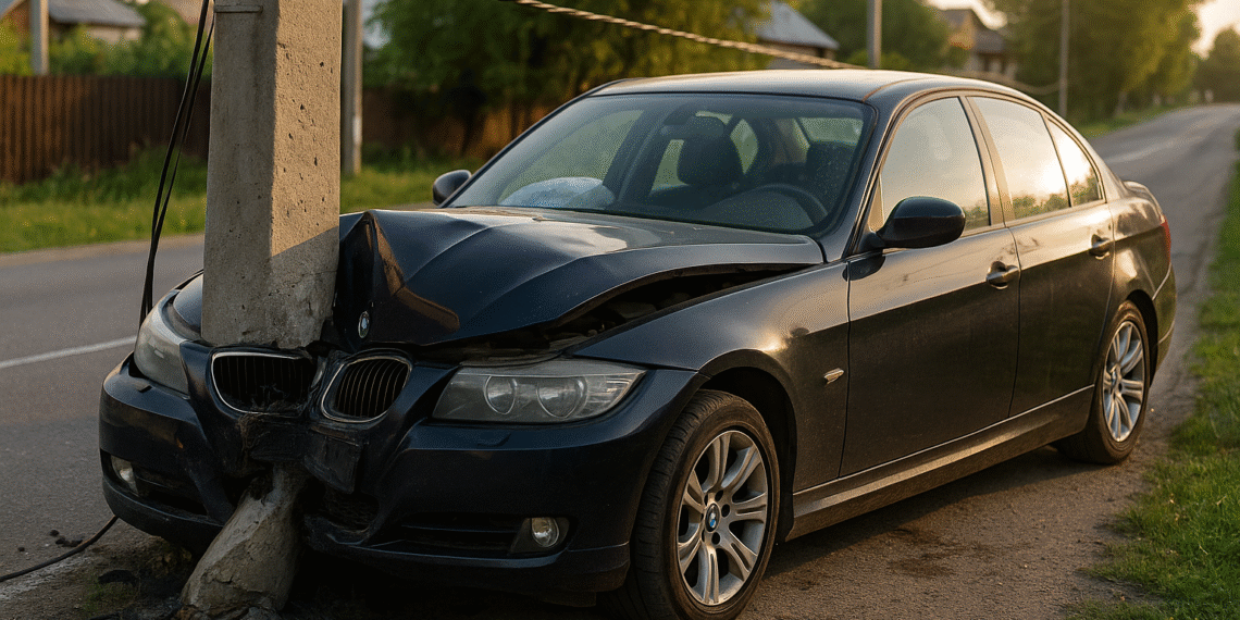 Un bărbat beat s-a proptit cu BMW-ul într-un stâlp de pe raza localității Frasin