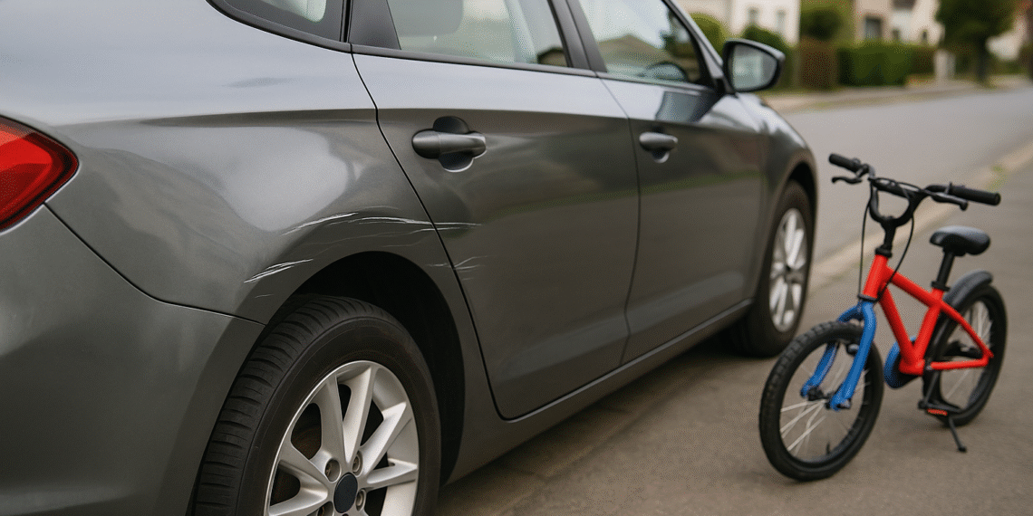 Dosar penal întocmit de polițiști, după ce un copil de 9 ani a zgâriat o mașină parcată cu bicicleta