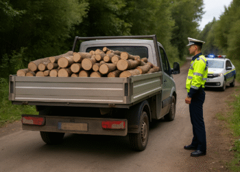 Radarul a dat de gol un transport ilegal de lemne în Straja. Lemnul confiscat, șoferul amendat