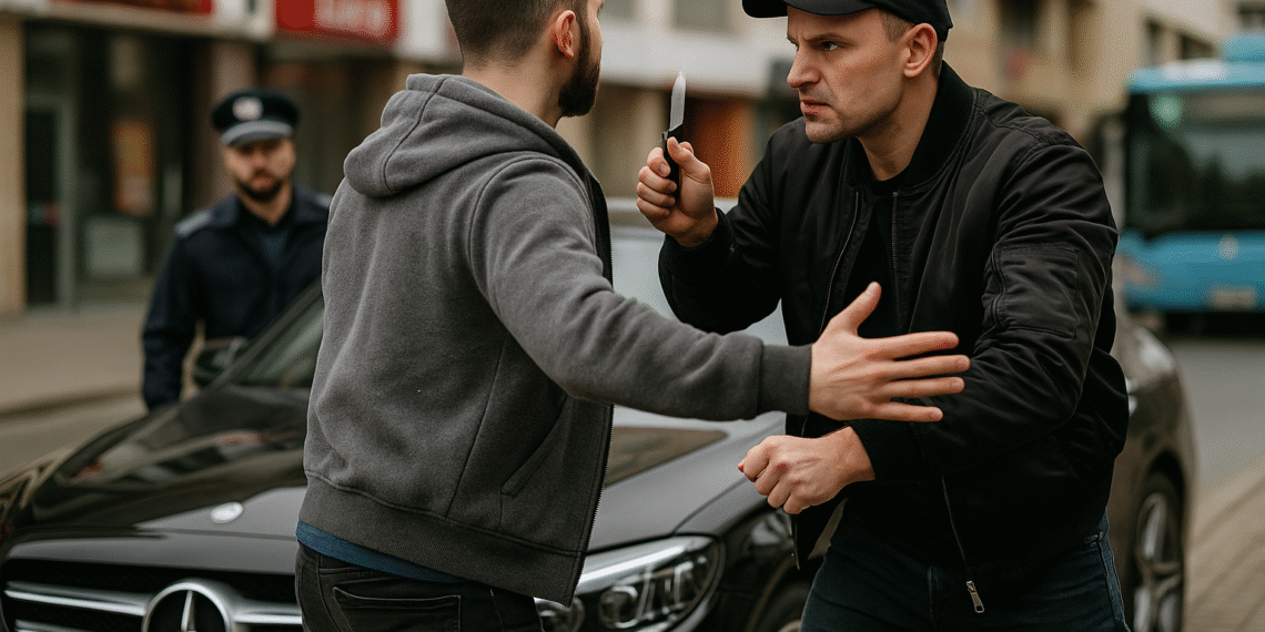 Scandal cu briceag în zona Orizont din Suceava. Bărbat plasat sub control judiciar după ce a amenințat un tată și pe fiul acestuia și a avariat un Mercedes-Benz