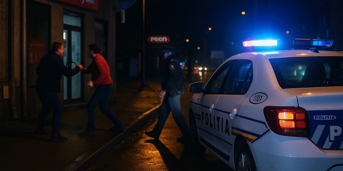 Bătaie și amenințări în fața sălii de jocuri StanleyBet de la Curcubeu. Un bărbat băut a fost încătușat și dus la Poliție