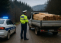 Șofer amendat cu 2.000 de lei pentru că transporta cherestea fără acte. Polițiștii au confiscat încărcătura
