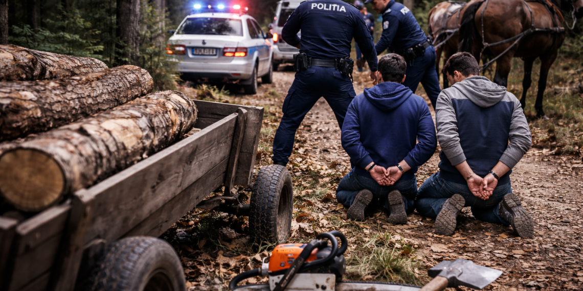 Doi tineri au fost prinși în flagrant la furat lemne din pădurea de la Dragomirna. Au abandonat căruța și au fugit, dar au fost încătușați după o urmărire pe jos