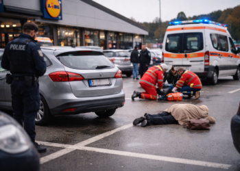 Femeie de 77 de ani lovită de o mașină condusă de un bărbat în vârstă de 70 de ani în parcarea magazinului Lidl din Șcheia