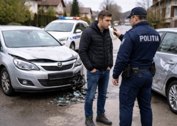 Tamponare între două mașini în Baia. Unul dintre conducători avea 1,10 mg/l alcool pur în aerul expirat