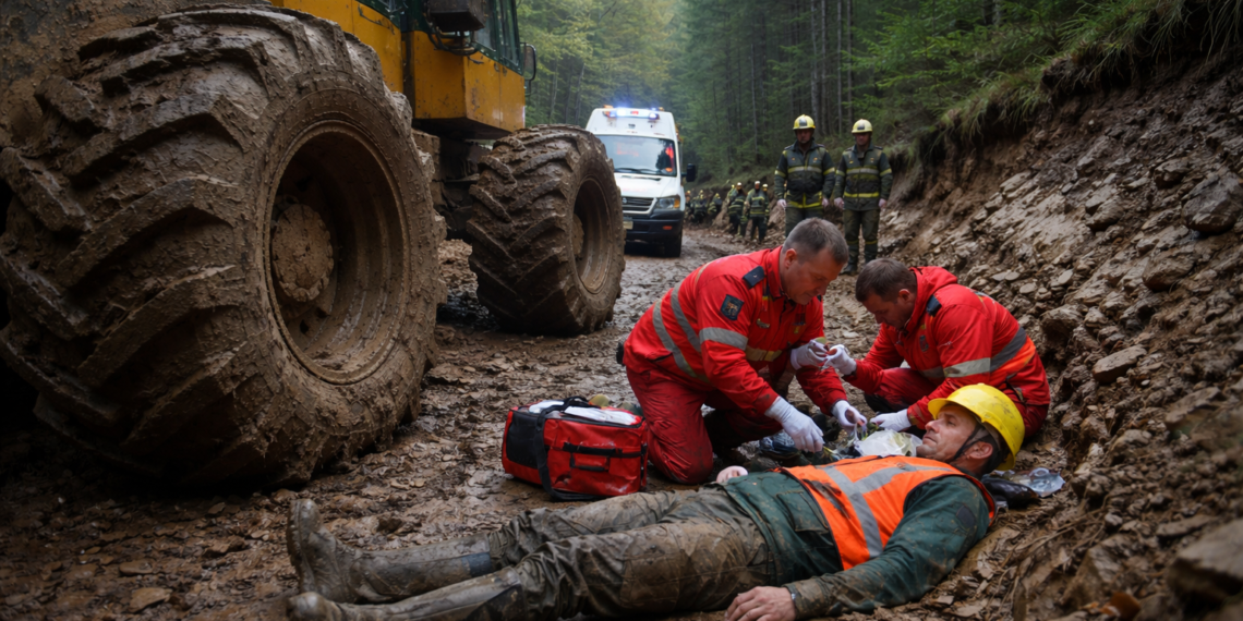 Muncitor rănit în pădurea din Voroneț după ce a fost lovit de roata unui TAF, în urma surpării unui mal de pământ