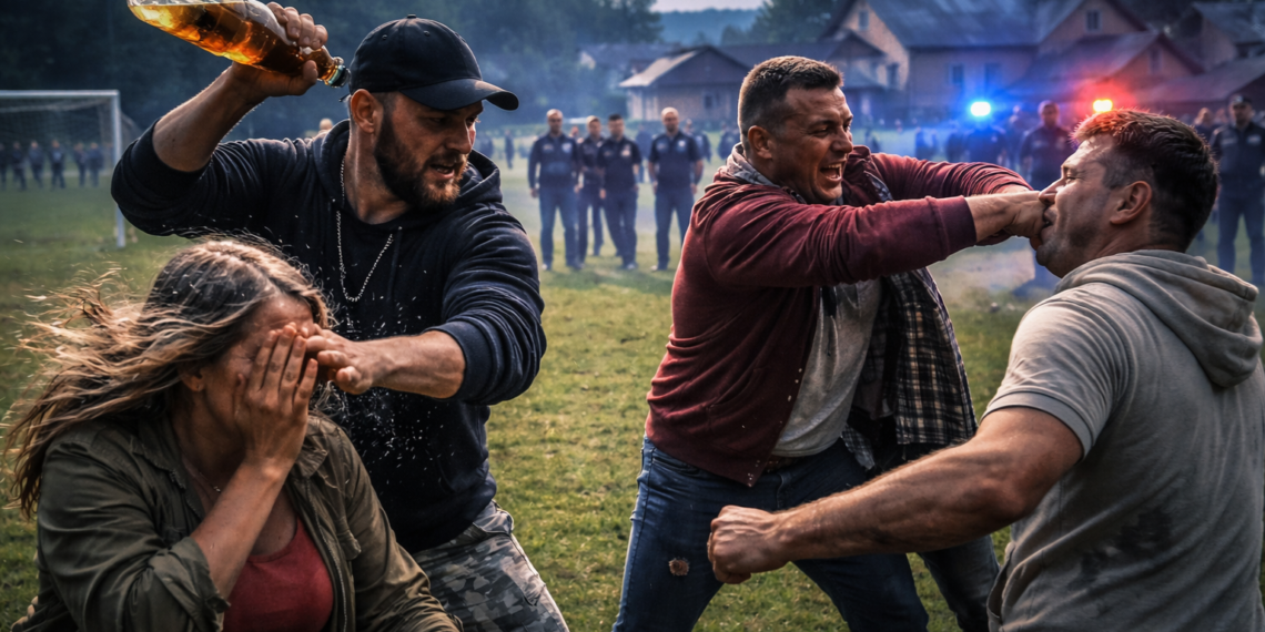 Răscoală pe terenul de fotbal din Voievodeasa. Trei ”încordați” din Sucevița, reținuți după ce au bătut trei ucraineni. Scandalul a pornit după ce unul dintre agresori a lovit o femeie cu un PET de bere în față