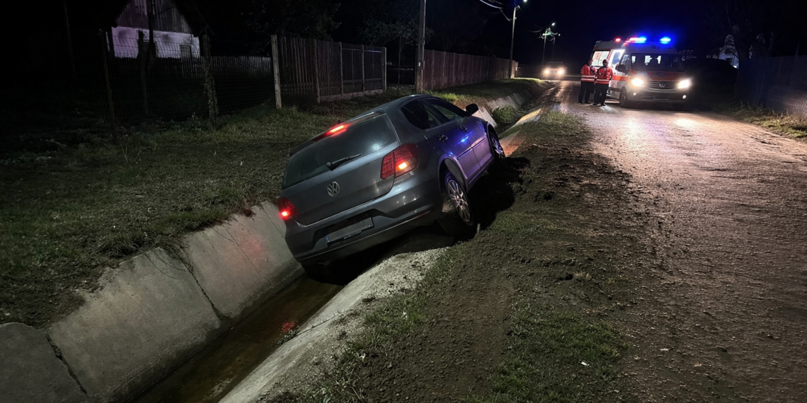 Șofer beat, ajuns rănit la spital după ce s-a proptit cu mașina într-un șanț. Ieșea cu spatele dintr-o curte din Stamate