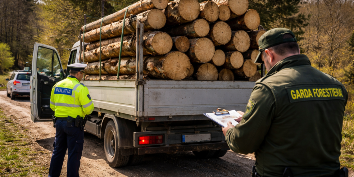 Furt mascat prin acte la Dolhasca. Lemne ”dispărute” pe drum, autoutilitară confiscată
