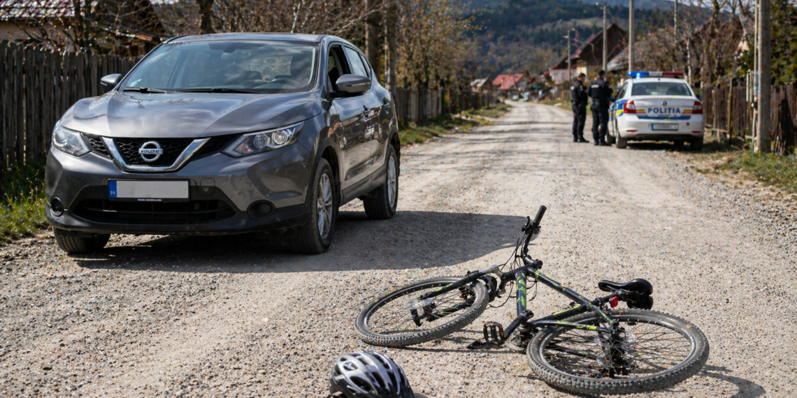 Copil de 13 ani, rănit într-un accident la Sadova după ce a intrat cu bicicleta în fața unei mașini