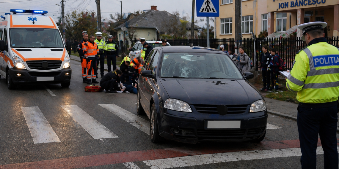 Copil de 11 ani, lovit pe trecerea de pietoni din zona Școlii Gimnaziale ”Ioan Băncescu” din Adâncata. Șoferul are 75 de ani