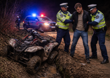 Urmărire după un individ beat pe ATV, care a avut chef să se ia la întrecere cu polițiștii. ”Deșteptul” din Botoșani a rămas împotmolit într-un șanț de pe marginea unui drum din Zvoriștea