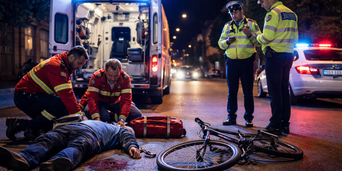 Alcoolul l-a trântit la pământ. Un biciclist din Rădăuți a ajuns la spital după ce s-a dezechilibrat