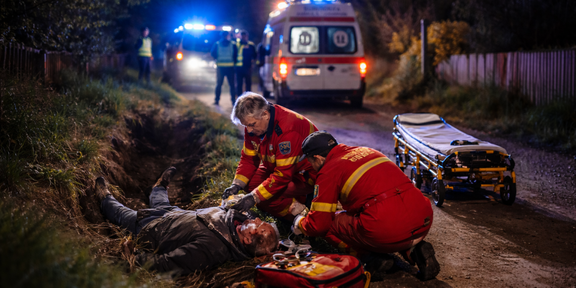 Lat în șanț, cu capul spart, după ce s-a urcat beat criță pe bicicletă. Dus de SMURD la spital, în stare de inconștiență