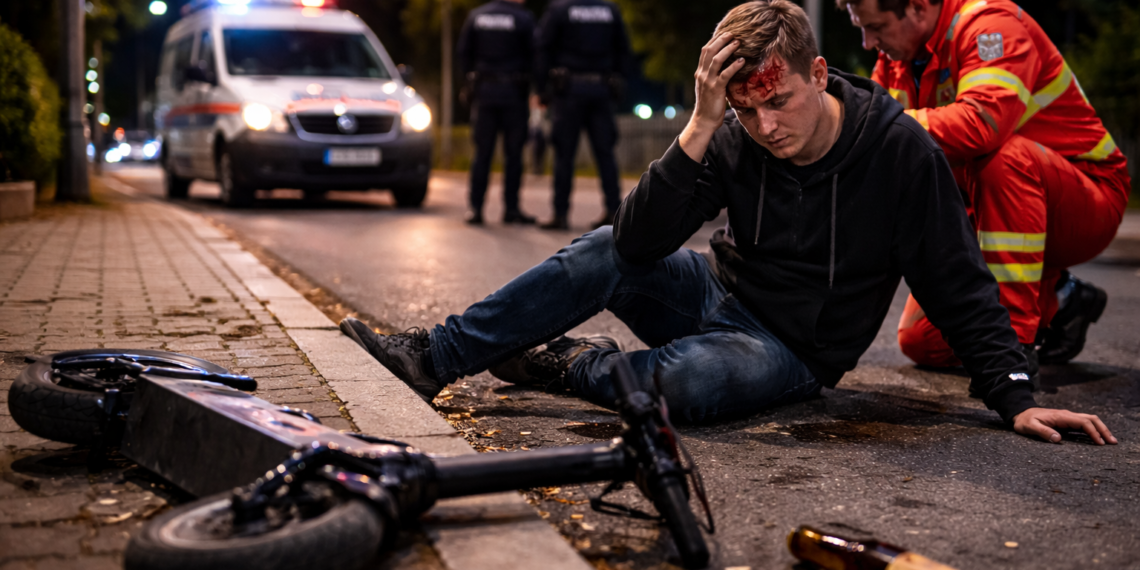Un tânăr ucrainean băut a ”pupat” asfaltul din centrul Sucevei după ce a căzut cu trotineta la miezul nopții. Polițiștii l-au ”pansat” cu o sancțiune contravențională