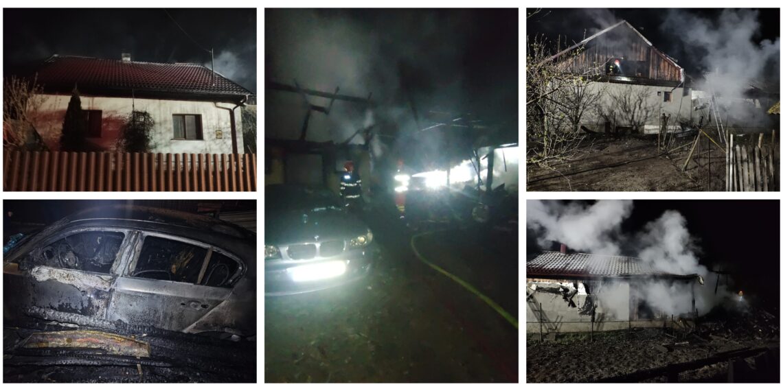 Gospodărie mistuită de flăcări la Bădeuți. Incendiul, provocat de un cablu defect, s-a extins și la vecini
