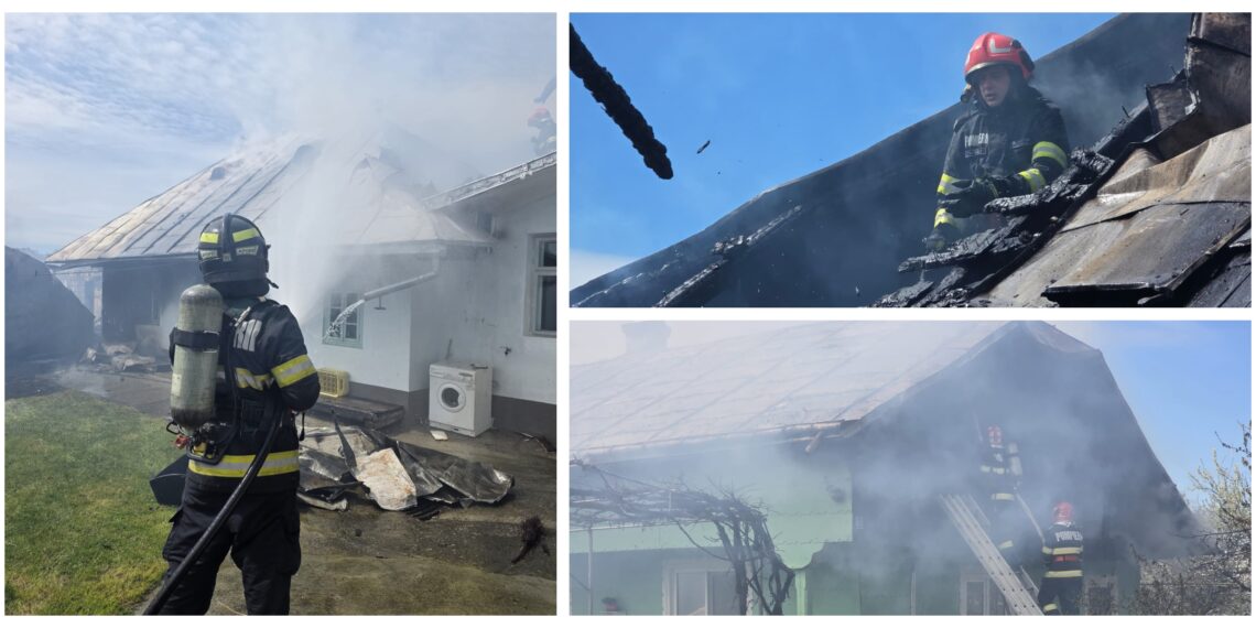Incendiu puternic la o gospodărie din Ipotești, pornit de la un scurtcircuit. O bătrână dependentă de oxigen a ajuns la spital