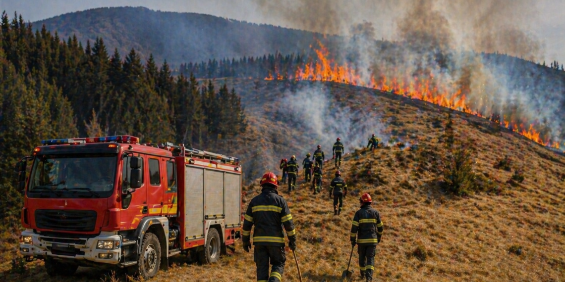 Intervenție dificilă pentru stingerea unui incendiu de vegetație într-o zonă împădurită din Moldovița. Un ”gospodar” a făcut scrum trei hectare de pășune încercând să igienizeze terenul