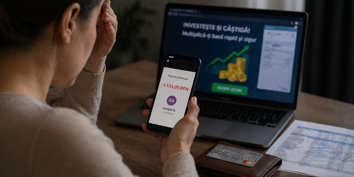 Atenție la ”investițiile” online care ”garantează” multiplicarea banilor cu doar câteva clickuri. O suceveancă s-a ”ușurat” de peste 1.100 de lei după ce a investit pe o platformă falsă