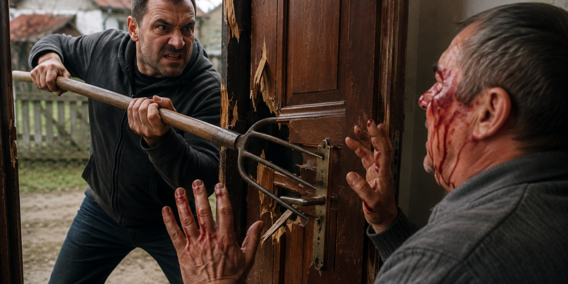 Bărbatul din Frasin care i-a spart ușa vecinului cu furca, l-a rănit și l-a amenințat că nu se lasă până nu-l omoară a fost trimis acasă după 24 de ore de arest. Procurorii l-au plasat sub control judiciar