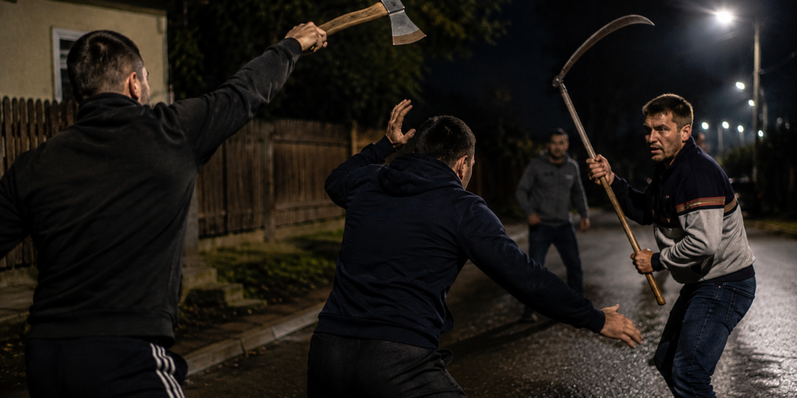 Detalii despre scandalul violent din Șcheia, în urma căruia doi ”viteji” au fost arestați preventiv. Unul a aruncat cu bărdița după victime, iar celălalt a lovit cu coasa