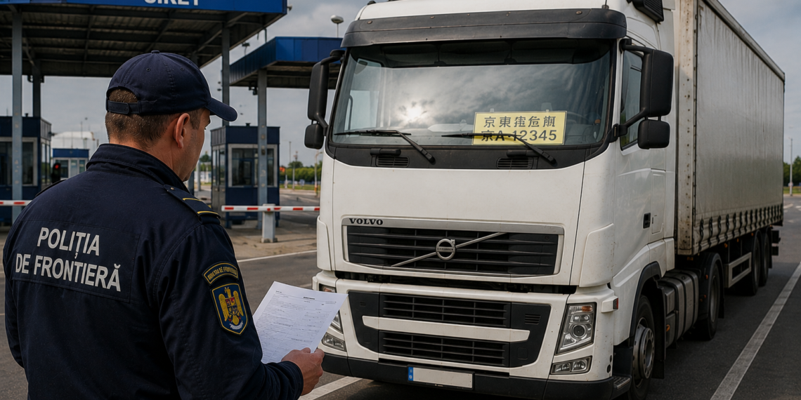 Camion cu număr de China în parbriz, oprit în Vama Siret. Polițiștii au descoperit că vehiculul nu era înmatriculat