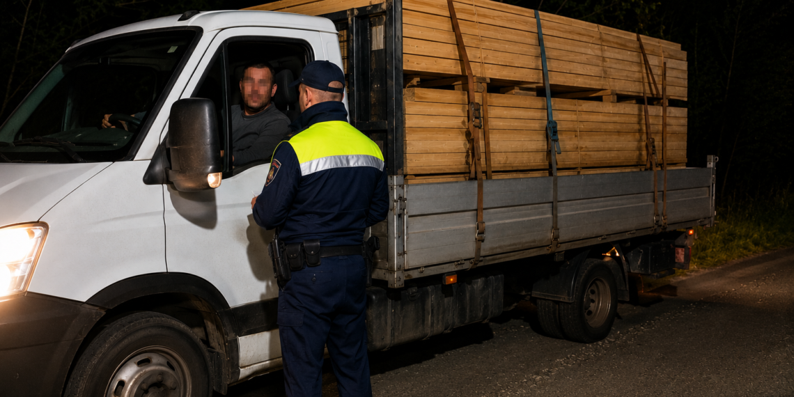 Șofer din Slatina, amendat cu 6.000 de lei după ce a fost prins transportând ilegal 3,6 metri cubi de cherestea