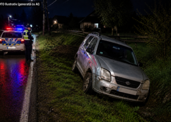 Șofer de 62 de ani, reținut după ce a ieșit cu mașina în decor la Moldovița. Analizele au arătat o alcoolemie uriașă de 2,30 g/l alcool pur în sânge
