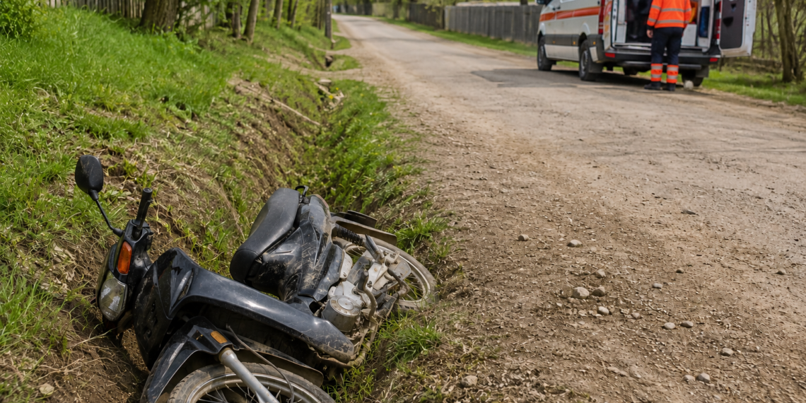 Mopedist băut, ajuns la spital după ce s-a răsturnat într-un șanț la Zamostea