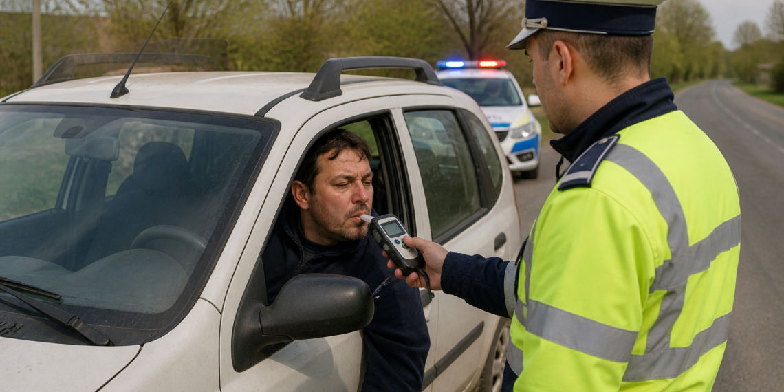 Beat muci la volanul unui Fiat Panda, prin Grămești. Etilotestul a arătat 1,21 mg/l alcool pur în aerul expirat