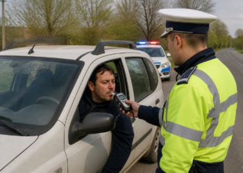 Beat muci la volanul unui Fiat Panda, prin Grămești. Etilotestul a arătat 1,21 mg/l alcool pur în aerul expirat