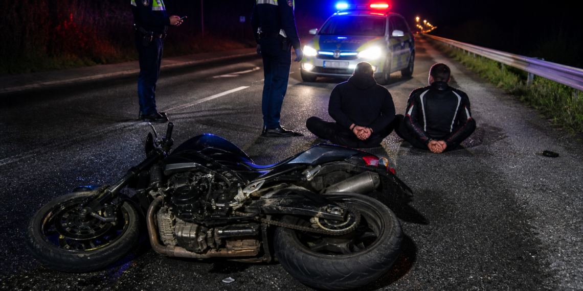 Urmărire ca-n filme la Rădăuți după un motociclist fără permis, cu pasager. Cei doi au fost ”culeși” de pe jos și încătușați. Teribilistul a fost amendat cu aproape 10.000 de lei