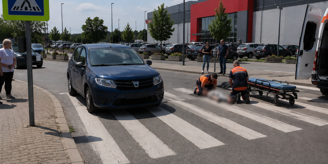 Accident la ieșirea din parcarea Shopping City. O bătrână a fost transportată la spital după ce a fost lovită pe zebră de o șoferiță